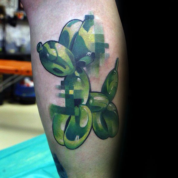 Leg Ballon Animal Dog Pixel Tattoo Design On Man