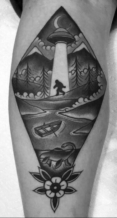 Leg Bigfoot Male Tattoos