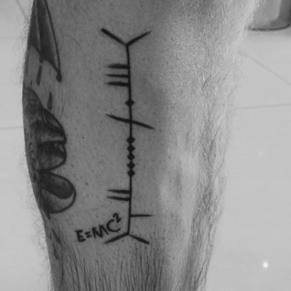 Leg Black Ink Lines Simple Ogham Tattoos For Men