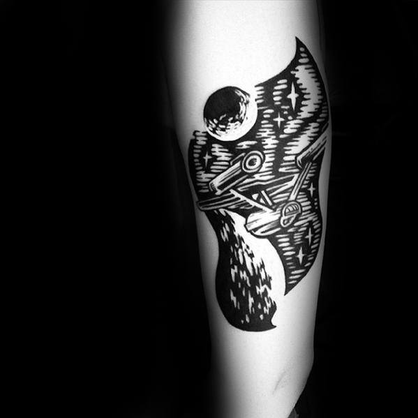 Leg Black Ink Retro Star Trek Male Tattoo Designs