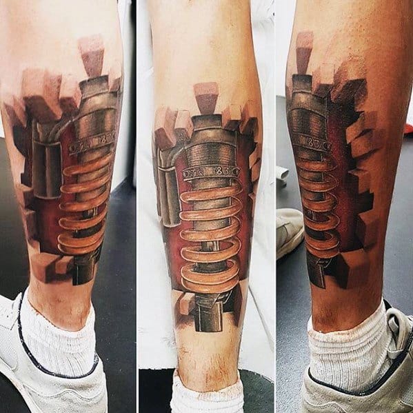 Leg Calf 3d Blocks Male Suspension Tattoo Ideas