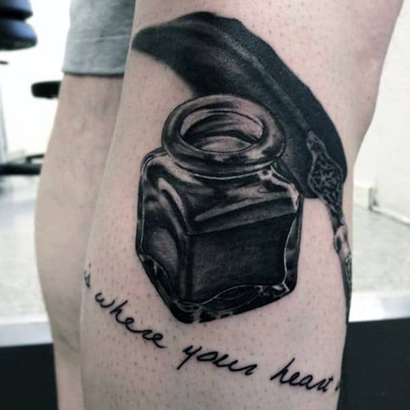 Leg Calf 3d Quill Tattoo Designs For Guys