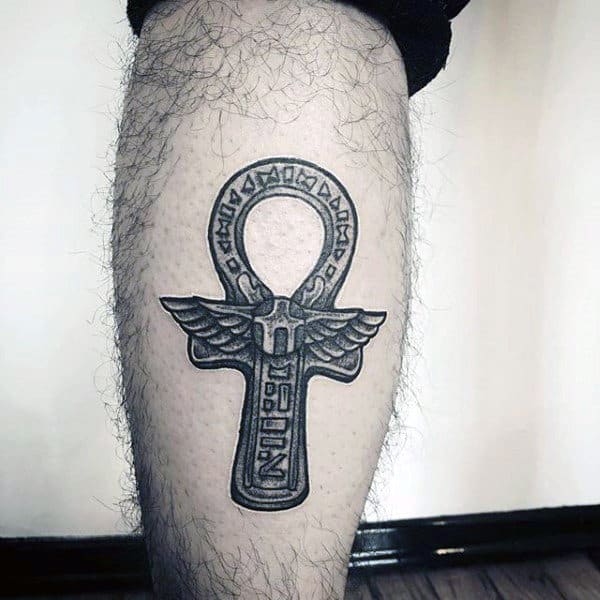 Leg Calf Ancient Ankh Male Tattoos