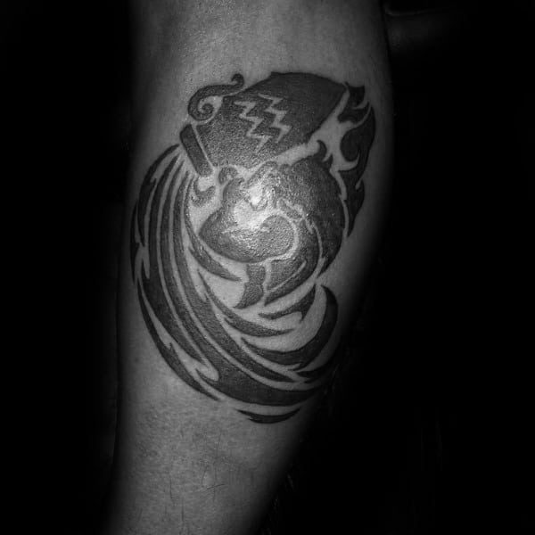 Leg Calf Aquarius Tribal Male Tattoos