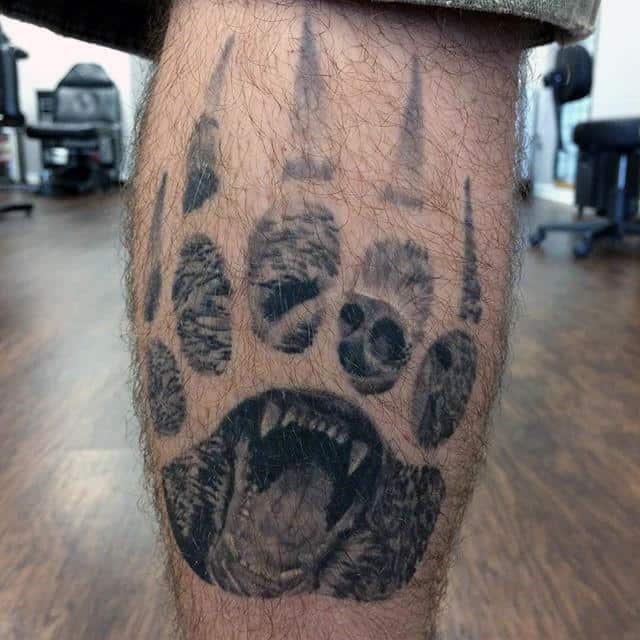 Leg Calf Bear Claw Tattoo On Gentleman