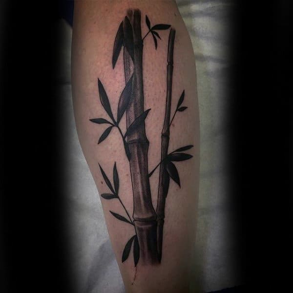 Leg Calf Black Shaded Mens Bamboo Tattoo Idea Inspiration