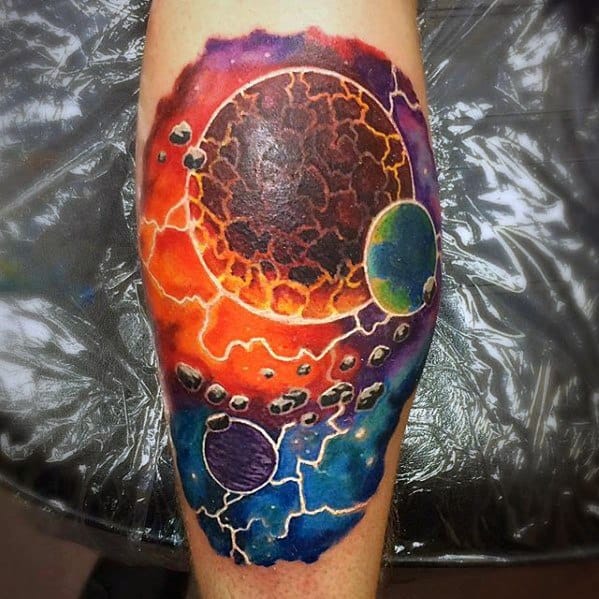 Leg Calf Celestial Tattoo Design Ideas For Males