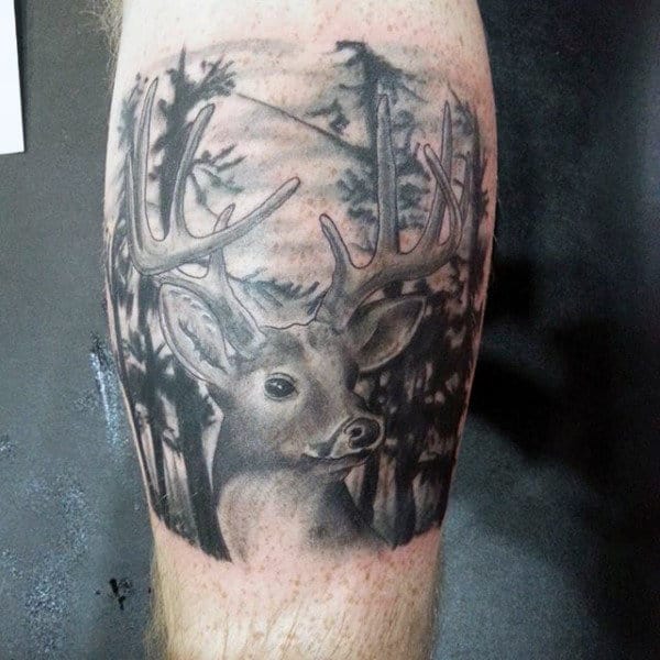 Leg Calf Deer Tattoo Design Men
