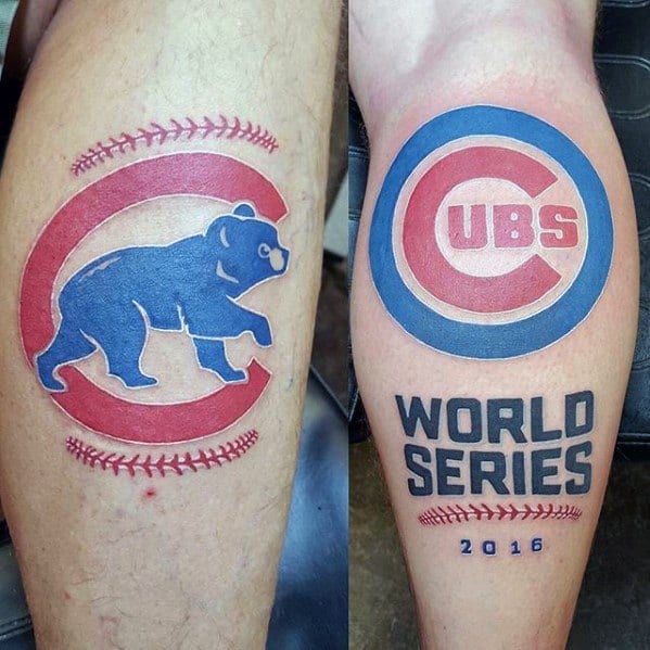 Leg Calf Distinctive Male Chicago Cubs Tattoo Designs