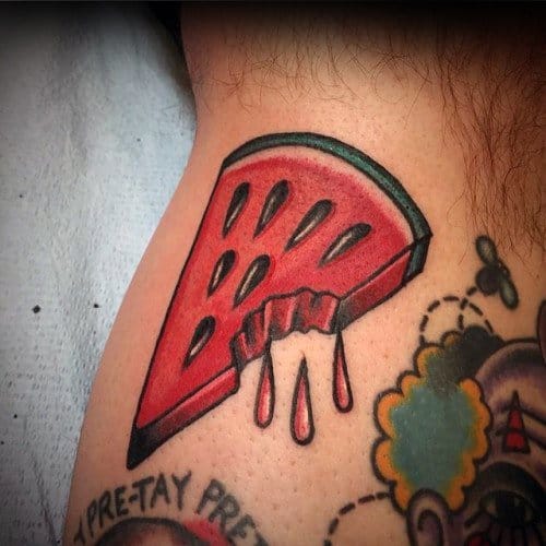 Leg Calf Dripping Watermelon Guys Tattoo Ideas