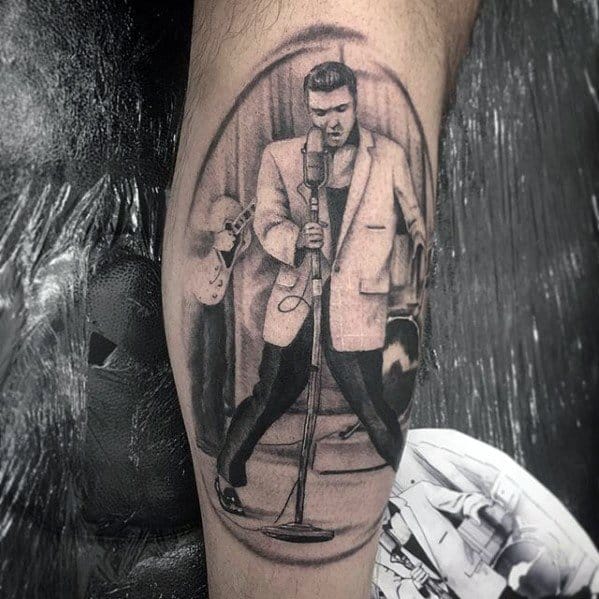 Leg Calf Elvis Presley Tattoo Designs For Guys