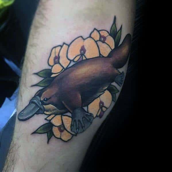 Leg Calf Flower Mens Platypus Tattoo Design Ideas