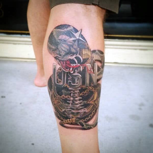 Leg Calf Guys Usn Navy Anchor Tattoo