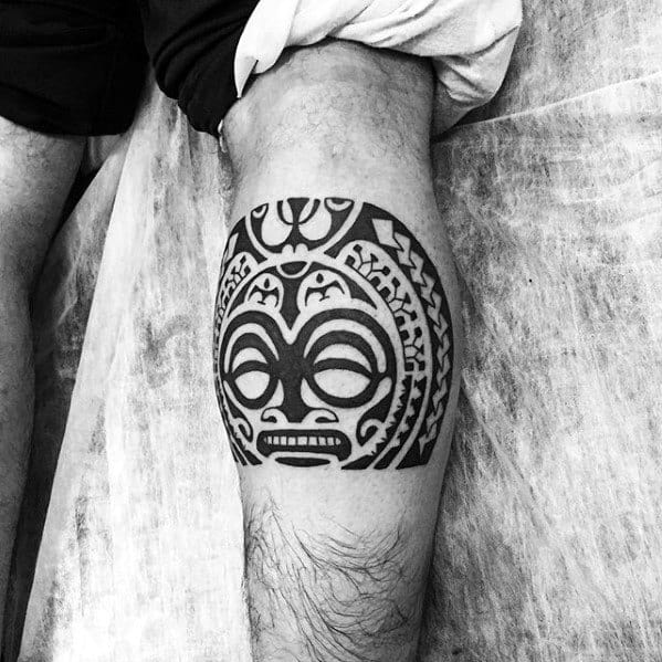 Leg Calf Hawaiian Tribal Sun Mens Great Tattoo Ideas