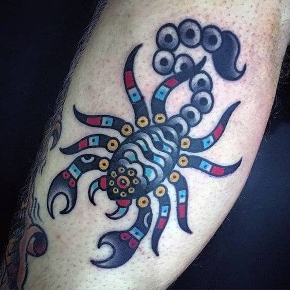 Leg Calf Male Colorful Traditional Scorpion Small Tattoo Ideas