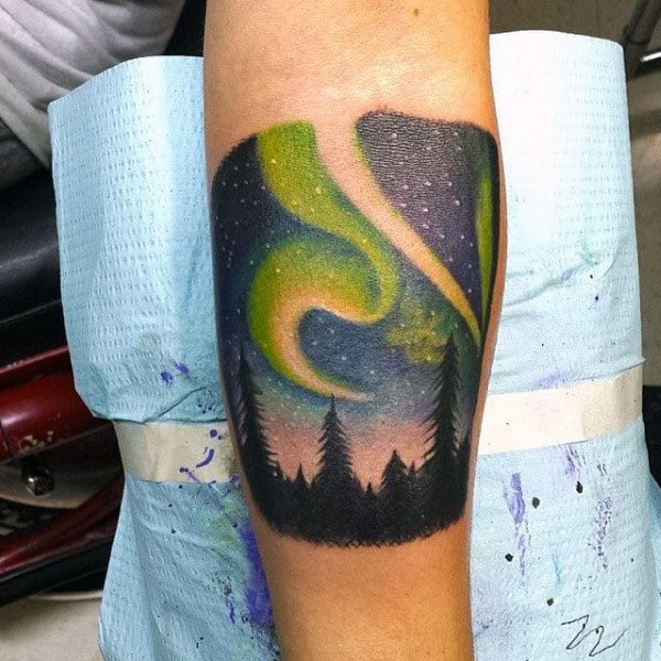 Leg Calf Male Northern Lights Tattoo