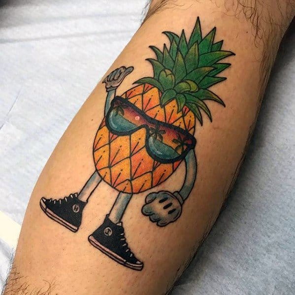 Leg Calf Male Pineapple Tattoo Ideas