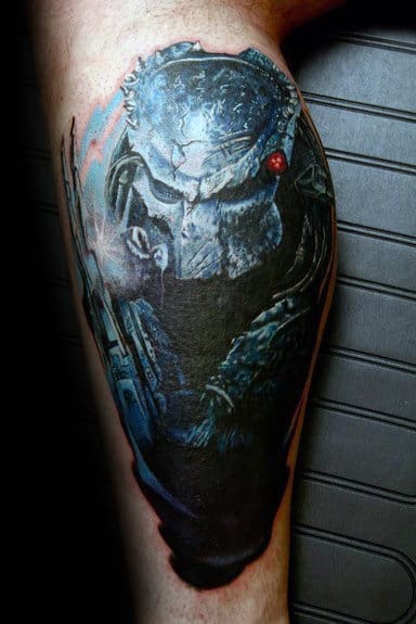 Leg Calf Male With Predator Tattoo Design