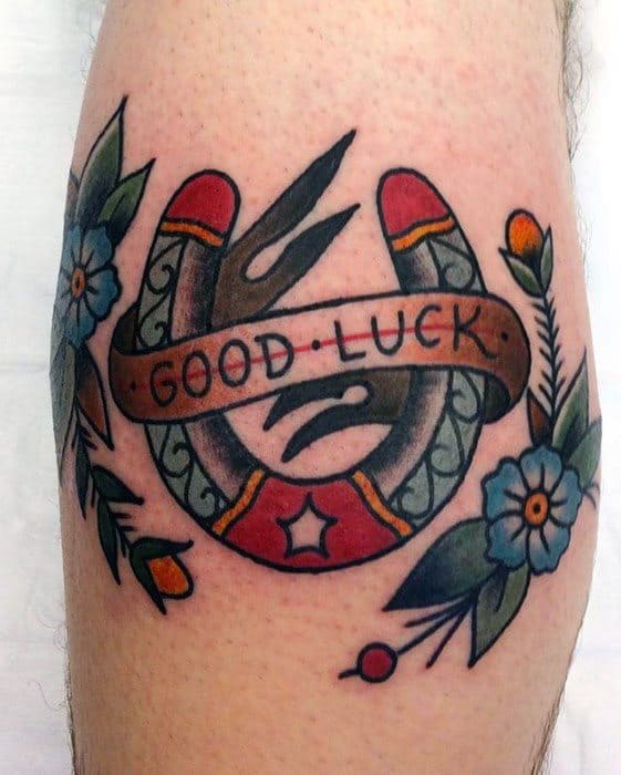 Leg Calf Manly Good Luck Tattoo Design Ideas For Men