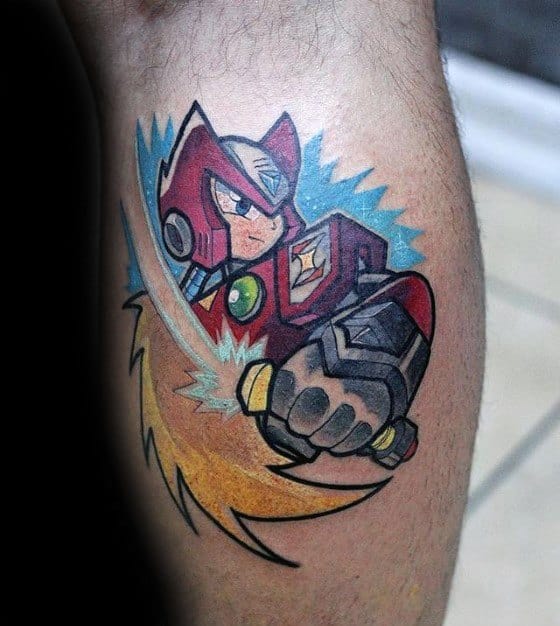Leg Calf Megaman Tattoo Ideas For Males