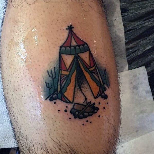 Leg Calf Mens Tent Tattoo Ideas