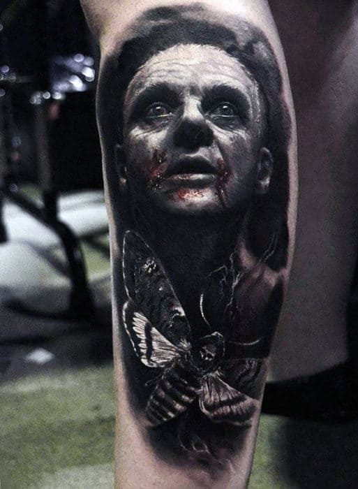 Leg Calf Moth Portrait Hyper Realistic Mens Tattoos