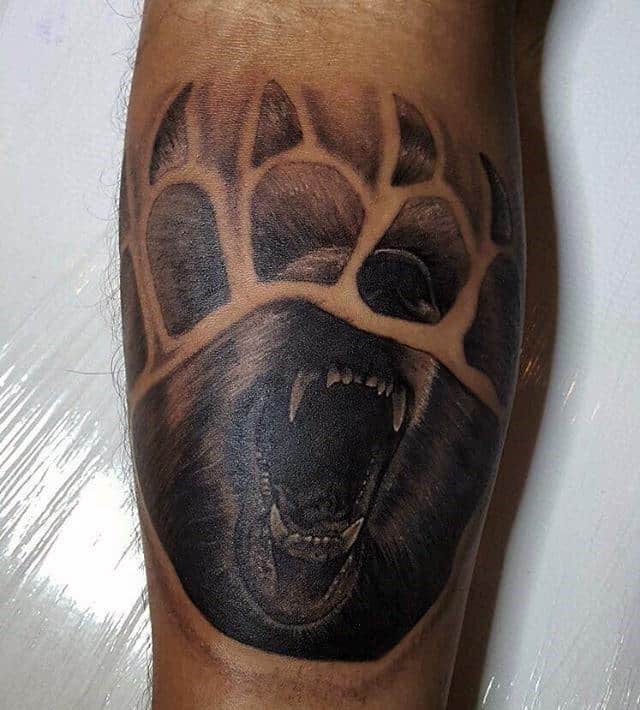 Leg Calf Negative Space Bear Claw Tattoos For Guys