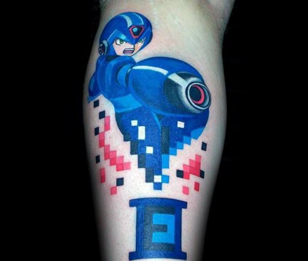 Leg Calf Pixel Video Game Megaman Tattoo Design Ideas For Males