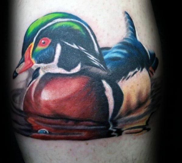 Leg Calf Realistic Wood Duck Male Tattoos