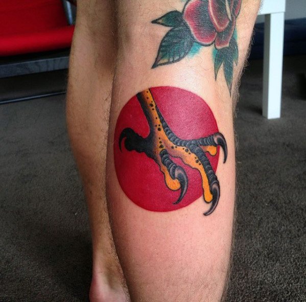 Leg Calf Red Sun Distinctive Male Talon Tattoo Designs