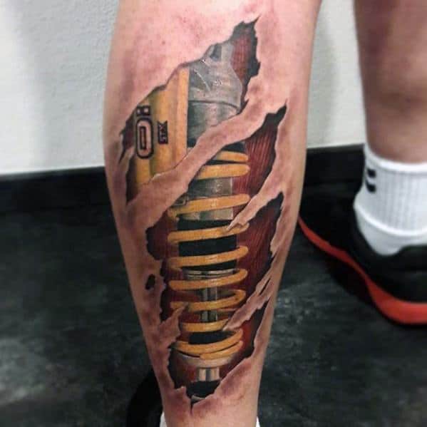 Leg Calf Ripped Skin Suspension Male Tattoos