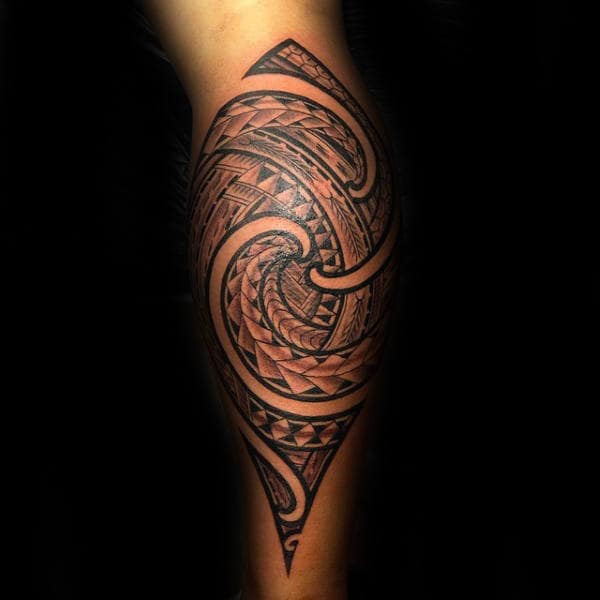 Leg Calf Samoan Tribal Male Tattoo