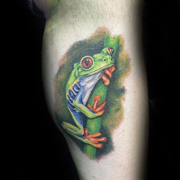 Leg Calf Side Mens Tree Frog Tattoo Ideas