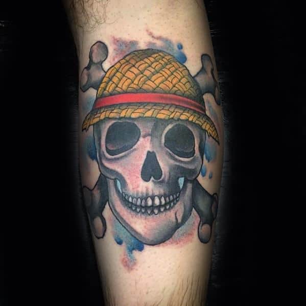 Leg Calf Skull Mens Manly One Piece Tattoo Designs