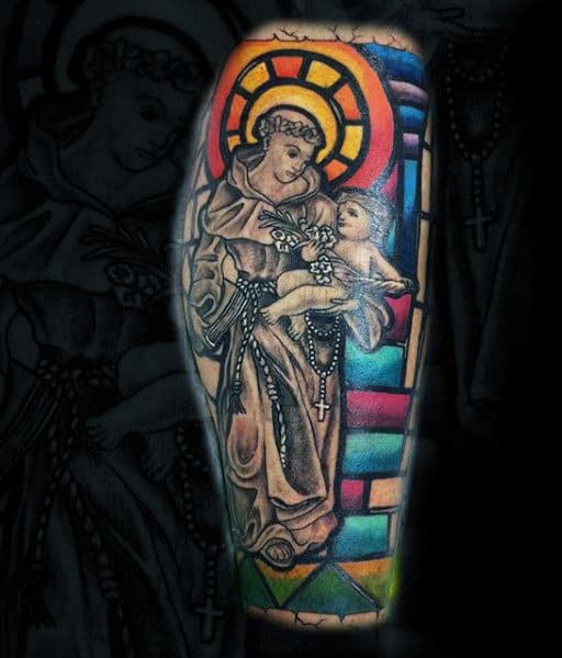 Leg Calf Stained Glass Religious Tattoos For Guys