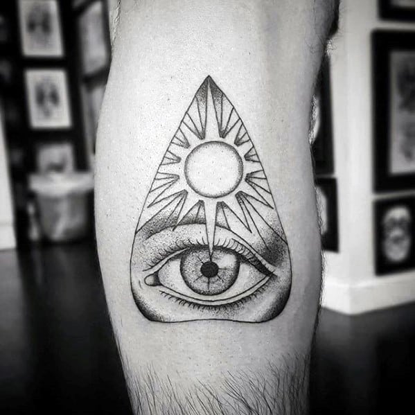 Leg Calf Star Planchette Mens Tattoo Ideas