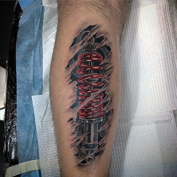 Leg Calf Suspension Tattoo Design Ideas For Males