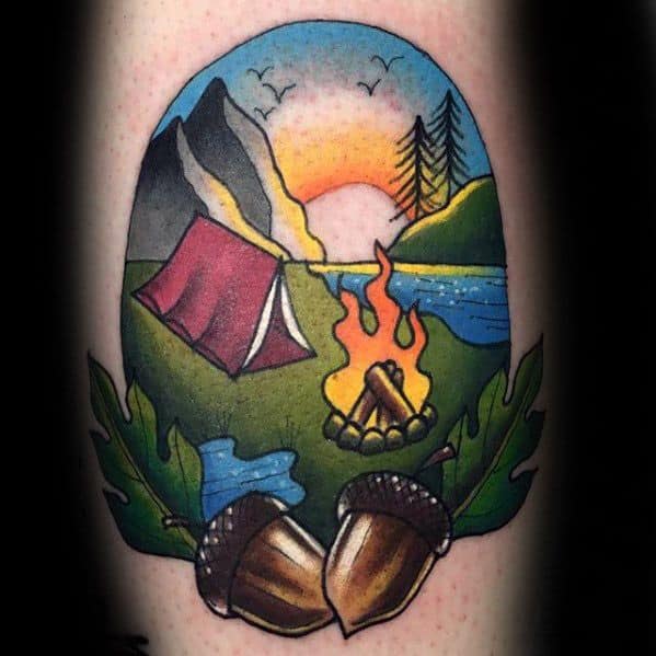 Leg Calf Tent Tattoo Designs For Guys