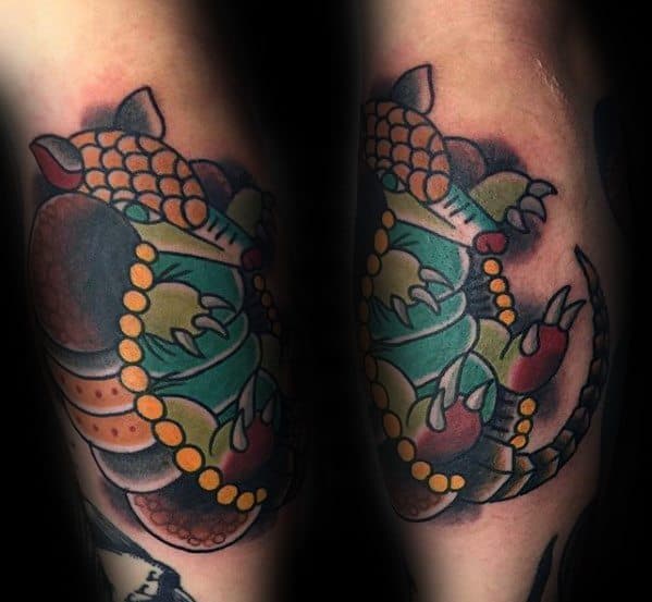 Leg Calf Traditional Armadillo Tattoo Design On Man