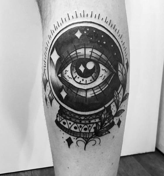 Leg Calf Traditional Eye Crystal Ball Mens Tattoo Designs