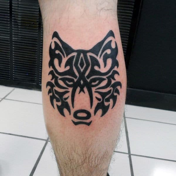 Leg Calf Tribal Wolf Black Ink Guys Tattoos