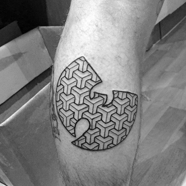 Leg Calf Wu Tang Black Ink Pattern Male Tattoos