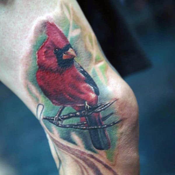 Leg Cardinal Male Watercolor Tattoo Designs