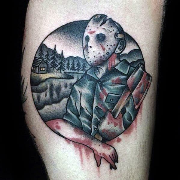 Leg Circle Jason Mask Tattoos Men