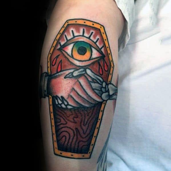 Leg Coffin Eye Handshake Tattoos Guys