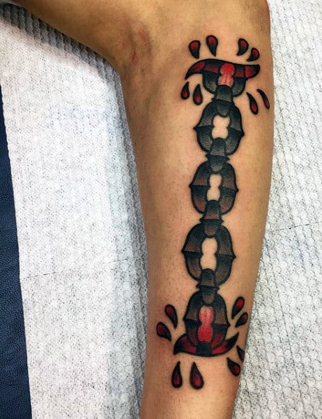 Leg Cross Chain Tattoo For Men