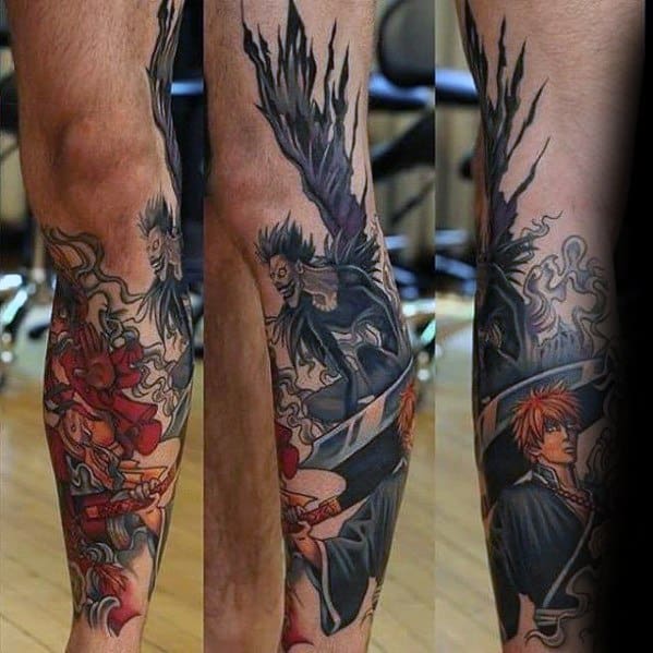 Leg Death Note Tattoo Design On Man