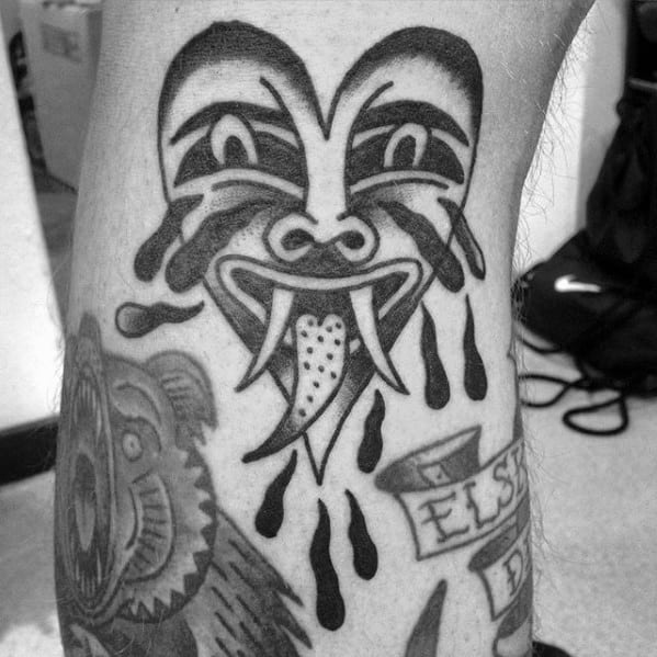 Leg Demon Crying Heart Tattoos Guys
