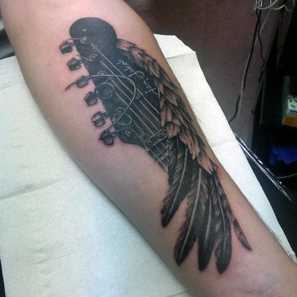 Leg Electric Guitar Tattoo Designs On Man