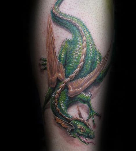 Leg Green 3d Dragon Tattoo For Men